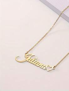 1pc Customizable Stainless Steel Hollow Heart Pendant Necklace With Name, Minimalist Fashion Name Necklace, Customizable Name, Suitable For Muslim Festivals, Mother's Day, Back To School, Valentine's Day, Birthday, Anniversary And Other Occasions As Gifts - Multicolor 3 - View 3