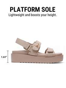 Women's Arch Support 1.61-Inch Platform Wedge Sandals Comfortable Open Toe Casual Dressy With Adjustable Straps For Beach Vocation Flat Summer Nude Sandals - khỏa thân - Xem 5