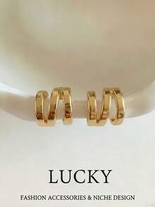 1对时尚简约多层几何C形耳钉，适合少女日常及节日佩戴 - 幾何 - 查看 1