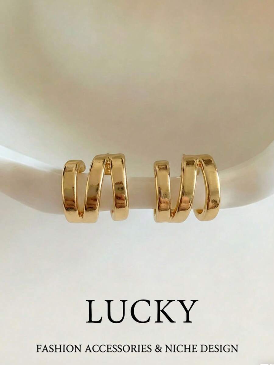 1对时尚简约多层几何C形耳钉，适合少女日常及节日佩戴 - 幾何 - 查看 1