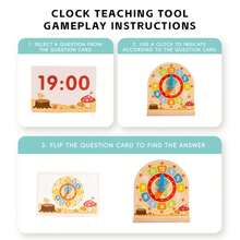 Drewniany model zegara, pomoc dydaktyczna do nauki czasu bez prądu z kartami, zabawka edukacyjna rozwijająca matematykę, zdolności poznawcze i świadomość czasu | Idealny do szkoły, domu, szkoły i na prezent świąteczny. Idealny prezent urodzinowy dla chłopców i dziewcząt. - Wielokolorowe - Zobacz 6