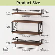Tomnk 3+1 Tier Wall Mounted Bathroom Shelves Over Toilet, Bathroom Organizer Storage, Room Decor, Floating Shelves, Rustic Wood Floating Shelves With Metal Frame And Towel Bar For Bathroom, Kitchen, Bedroom, Living Room - 彩色 - 查看 21