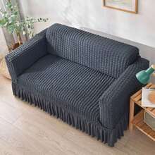 Modern Style Polyester Fiber Solid Color Bubble Gauze Simple Style Elastic All-Inclusive Lace Design Sofa Cover, All Seasons Scratch Resistant Elastic Living Room Sofa Cover Pet Anti-Dirty Universal Sofa Protector Home Decoration - 深灰色 - 查看 5