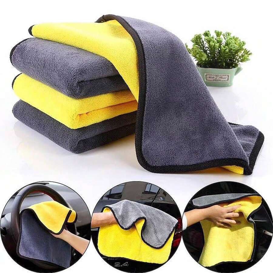 1 PC Premium Microfiber Towels Coral Velvet Washing And Detailing Towels For Car Detailing Household Cleaning Ultra-Soft Super Absorbent, Lint Streak-Free 11.8"X23.6" Cleaning Cloth (Yellow/Grey) - Grey - View 1