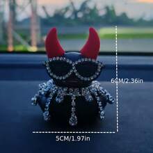 1pc Gothic Rubber Duck With Red Devil Horns, Diamond Necklace & Glasses - Durable PVC Halloween Car Dashboard Decor, Unique Party Accessory, Perfect Gift For Friends, Halloween Decorations - Black Duck - View 11