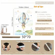1幅帆布墙画_儿童房海报，热气球，儿童艺术，墙面装饰，图片，动物图案，礼物，波西米亚风格，婴儿用品 - 带框婴儿房墙画，完美适用于游戏室装饰、婴儿房装饰、托儿所装饰、幼儿园装饰、男孩房装饰、女孩卧室装饰、儿童房装饰。 - 彩色 - 查看 32