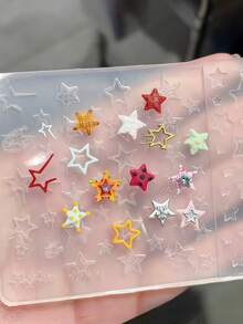 1pc Nail Art Mold, Polka Dot, Star Grid, Hollow Star, Delicate 3D Star, Cross Star Nail Decor Transparent Silicone Mold - Clear - View 5