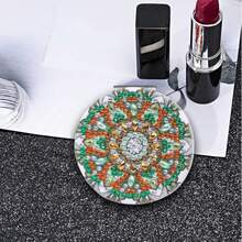 مرآة مطوية مرصعة بالألماس، طراز المندالا بأشكال قلب/دائري/مربع، مصنوعة من جلد البولي يوريثان، مرآة مرصعة بالألماس للمكياج، مناسبة للسفر، حرفة للمبتدئين - متعدد الألوان - مشاهدة 8