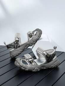 1 Pair Boys' Summer Slide Sandals, Convenient Hook And Loop Design, Non-Slip Breathable Comfortable Children Sandals - Silver - View 3