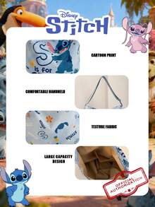 Disney 官方授权史迪奇图案单肩包，淘气史迪奇大号书包，卡通印花休闲购物袋，可调节肩带，轻便手提包，适合儿童/女孩/学生 - 秋季/春季/外出/购物的完美之选 - 藍色 - 查看 11