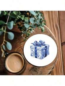 4pcs Colorful Printed Wooden Coasters - Coffee, Blue & White Floral Pattern, Suitable For Home Decor And Kitchen Use, Home Decor And Tabletop Protection Drink Mats - Perfect Holiday Gift Idea - Multicolor - View 7