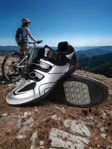 Unisex New Racing Road Cycling Shoes | Breathable Non-Locking, Comfortable Rubber Soled, Professional Outdoor Athletic Sports Bike Shoes, All-Season, Microfiber Upper, Fabric Inner And Insole, Clipless Compatible - Silver - View 7