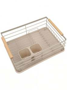 Compact Kitchen Dish Drying Rack With Drip Tray And Utensil Holder, Easy To Assemble And Clean Dishes, Sink Drainer Rack, Silver With Handle - Camel - View 4