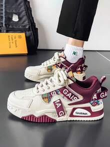 2026 Spring New Men's Breathable Low-Top Fashion Versatile Retro Platform Casual Sneakers - Burgundy - View 3