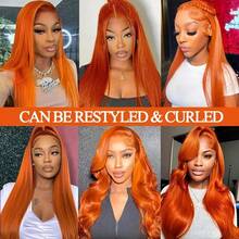 30 Inch Straight Lace Front Wigs Human Blended Hair 13x4 HD Transparent Lace Front Wigs Natural Black For Women Glueless Brazilian Virgin Hair #350 Ginger Lace Frontal Wig 200% Density Pre Plucked With Baby Hair Hairline - S350 - View 8