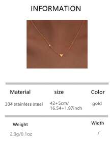 VJS 1件女士不锈钢项链，波西米亚风格18K镀金不锈钢心形吊坠颈链（女士款），优雅日常佩戴项链，时尚首饰，礼物。 - 金色 - 查看 8