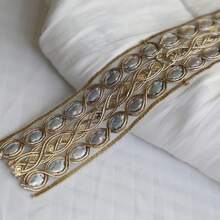 1/5 Yardas de encaje bordado con piedras rhinestone de princesa sirena iridiscente dorado, cinta bordada con piedras rhinestone tejida en dorado, cinta iridiscente perlada, accesorios hechos a mano para vestidos de novia/disfraces de escenario, manualidades DIY y costura para principiantes - multicolor - Ver 4