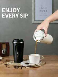 1pc 510ml Portable Latte Coffee Cup, Travel Water Bottle, Stainless Steel Iced Tea Cup, Vacuum Insulated Tumbler, Flat Bottom Cup, Double Wall Stainless Steel , Vacuum Flask, Car Cup, Suitable For Travel, Portable Elegant Latte Cup For Men And Women, High-End Portable Cup - Also Suitable For Milk, Coffee, Tea, Juice, Ideal For Work, Study, Graduation Season, Best Gift, Back To School Season - Multicolor - View 2