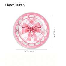 50pcs Pink Bow Birthday Party Themed Disposable Tableware Set, Includes Disposable Plates, Napkins, And Paper Cups , Perfect For Music Festival, New Year's Celebrations,Back-To-School Celebrations - Multicolor - View 17