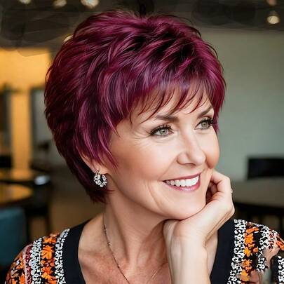 Brazilian Human Hair Wig 99J Dark - Natural Look Short Pixie Cut With Bangs, 150% Density Machine-Made Straight Hair For Women, Rose Net Comfort Fit For Everyday & Party Styles - Authentic 99J Color For All