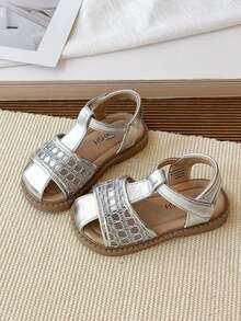 1 Pair Girls' Summer Fashion Flat Non-Slip Princess Shoes, Children's Lightweight Breathable Sandals, Thick Sole Wear-Resistant Beach Shoes, Little Girls Sturdy Flip Flops - Silver - View 4