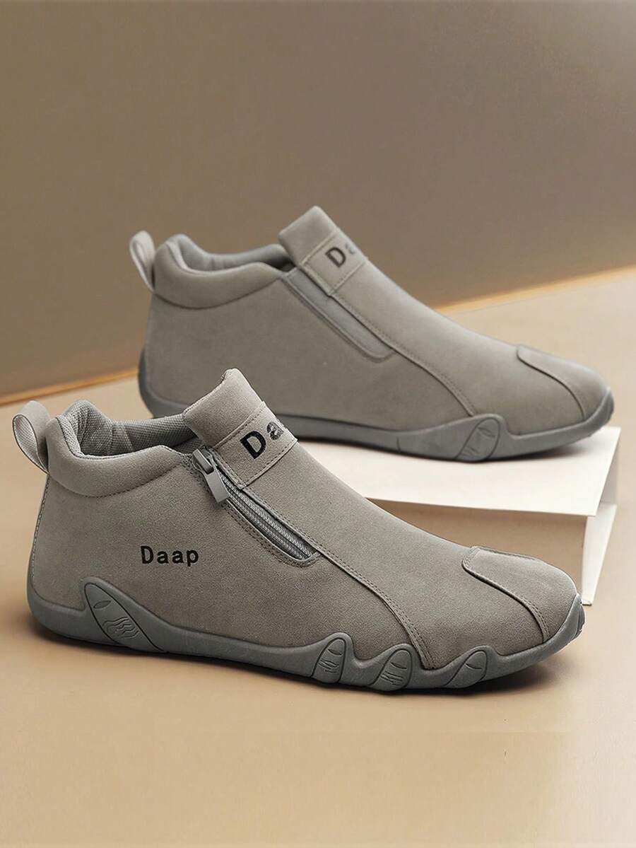 Men's Casual Sports Shoes, Outdoor Leather Shoes, Fashionable Zipper Low-Top Ankle Boots, Waterproof Leather Boots, Casual Loafers, Waterproof Non-Slip Sneakers, Fashion Thick-Soled Elevator Shoes, Retro Distressed Color Zipper Leather Shoes - Grey - View 1