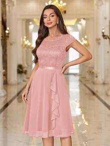 MIUSOL Floral Lace Corset With Ruffle Hem Cocktail Dress - Pink - View 5