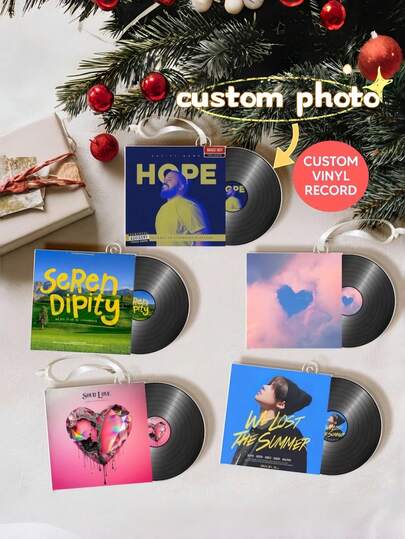 1PC Personalized ImageAcrylic Vinyl Record Album Cover Ornament – Print Retro Disc With Your Album Art, Song Title & Name, Clear Crystal Finish, Music-Lover Keepsake, Gift-Ready For Christmas/Valentine's/Birthday Tree Or Car Mirror
