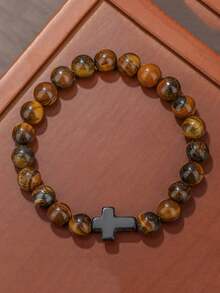 Bestselling Turquoise Cross Beaded Bracelet For Men, Tiger Eye, White Sandalwood, Black Obsidian, Lapis Lazuli Bead Bracelet Jewelry - Bracelet - View 20