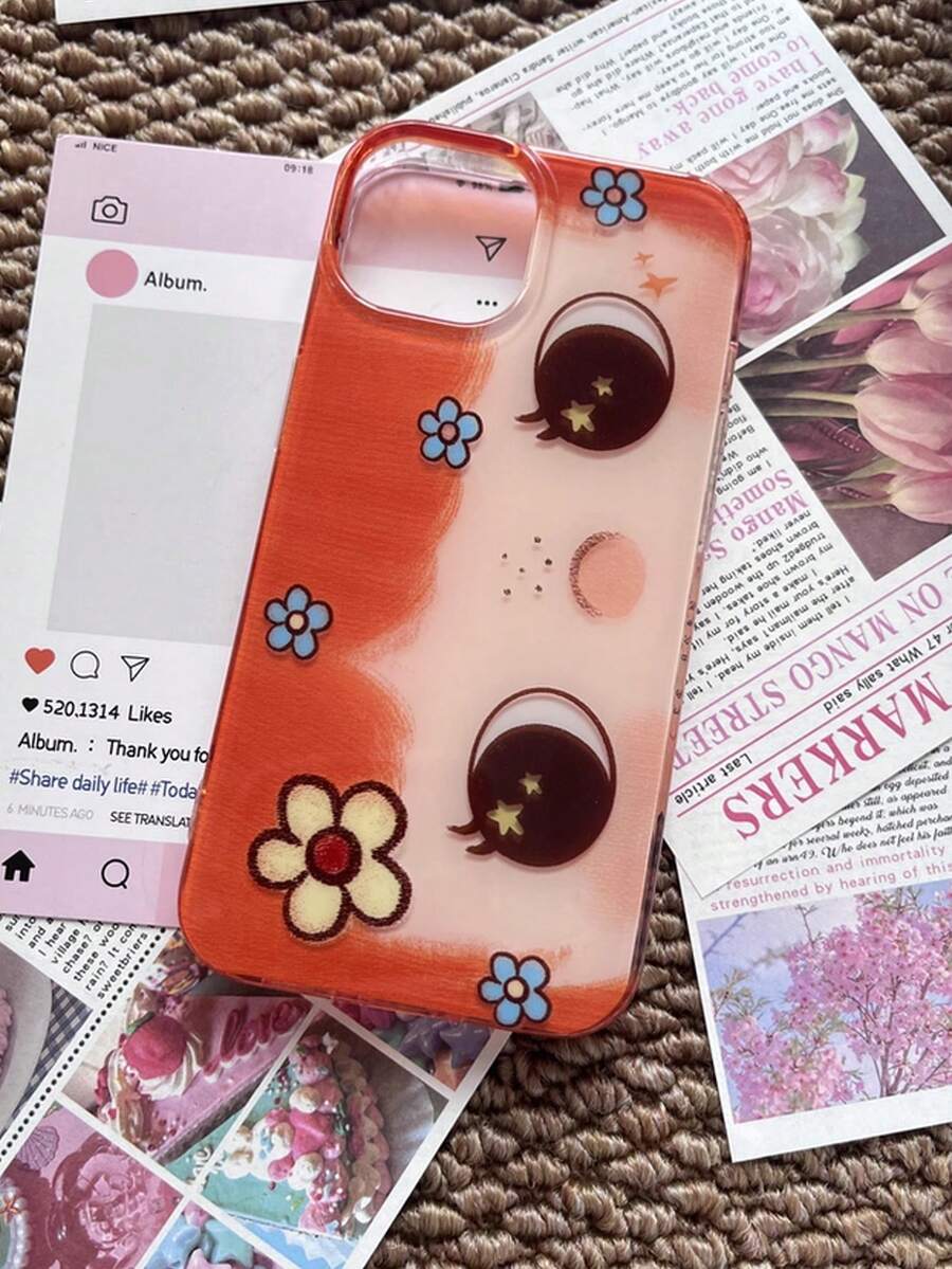 1个可爱卡通大眼睛图案个性化手机壳,时尚可爱洛丽塔风格保护套,适用于 17/ 17 Pro Max/ 16 Pro Max/ 15 Pro/ 14/ 13/12/11,是送给家人/朋友/姐妹/女朋友的理想圣诞礼物 - 珊瑚橙 - 查看 1