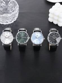 RICECGO 1pc Men's Quartz Watch, Round Dial With PU Leather Strap, Casual Date Display, Suitable For Daily Wear And Holiday Gifts