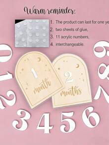 木质星空主题可替换里程碑卡片套装 - 我的第一个年头里程碑标记，宝宝每月星星里程碑标记，波西米亚风每月里程碑拍照道具，男女宝宝通用，星月装饰 - 木質色 - 查看 4