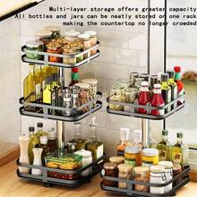 1 360-Degree Rotating Kitchen Storage Shelf Seasoning Storage Shelf Storage Box Oil Salt Sauce Vinegar Condiment Jar Rack Multi-Functional Rotating Storage Rack Round Square With Suction Cup Stable Fixed Tray Kitchen Cleaner Kitchen Bathroom Can Be Used For Household Seasoning Storage Kitchen Storage - Multicolor - View 3