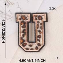 A-Z English Letter Patches, Leopard Print Embroidered Iron-On Stickers, Suitable For Clothing, DIY Name Apparel