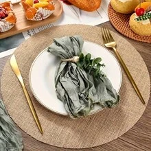 Set de table rond en lin et jute, tapis de pot de fleurs, tapis de table résistant à la chaleur, convient pour la cuisine et la salle à manger, peut être utilisé comme nappe de mariage, décoration de chambre, fête d'anniversaire, rassemblement familial, décoration de restaurant - Kaki - Voir 2