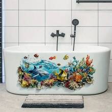 1pc Underwater World Shark & Coral Baseboard Wall Sticker, Bathroom & Living Room Wall Decor, Self-Adhesive Waterproof Ocean Style Beautifying Decal - Multicolor - View 6