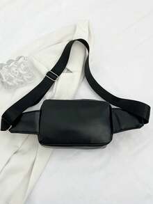 纯色PU面料时尚百搭运动休闲男士胸包，多功能手机袋、零钱包，旅行、运动、简约风格 - 黑色 - 查看 7