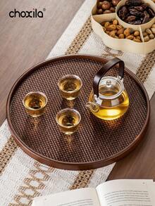 1pc Walnut Round Serving Tray, Household Tray For Holding Snacks, Pastries, Teapot And Tableware - Walnut Round Tray - View 4