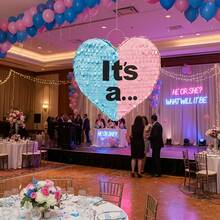 Bộ 5 chiếc Piñata hình trái tim, Piñata chủ đề tiết lộ giới tính, thích hợp cho tiệc tiết lộ giới tính, trang trí tiệc, trang trí piñata vui nhộn, đạo cụ chụp ảnh, phù hợp cho nhiều bữa tiệc khác nhau, bao gồm gậy, bịt mắt, giấy kim tuyến màu xanh và hồng. - Hồng - Xem 7