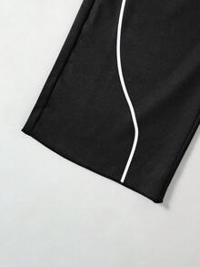 2件套女童休闲时尚字母印花装饰腰部短袖上衣和松紧腰直筒裤套装，春夏款 - 黑色 - 查看 9
