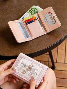 1pc Spring Picnic Series Rabbit & Bear Design Compact Wallet, Multi-Card Slots & Coin Purse - Multicolor - View 2