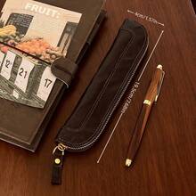 复古全粒面皮革铅笔盒，手工制作多功能收纳袋，简约手拿包，纤薄拉链设计，可装钢笔、圆珠笔和铅笔，简约风格男女通用日常携带收纳包 - 彩色 - 查看 2