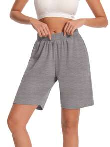 3 Pack Women's Bermuda Shorts High Waist Stretch Knee Length Bottoms Summer Athletic Casual Short With Pockets - 黑色/淺灰/深灰 - 查看 2