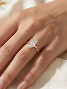 1 Stück 100% 925 Sterling Silber 14k Gold 8A Kubikzirkonia Hufeisenring, funkelnder Edelstein, Modeschmuck, geeignet für Herren und Damen, ideal für Hochzeit, Geburtstag, Party, Jahrestag - Marquise - Übersicht 3