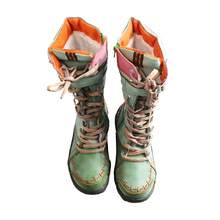 1 Pair TMA EYES Women's Artisan Aged Leather Boots - Mid-Calf Vintage Boots With Side Zipper, Hand-Crafted Stitching & Non-Slip Sole,Boots For Women - 薄荷綠 - 查看 6