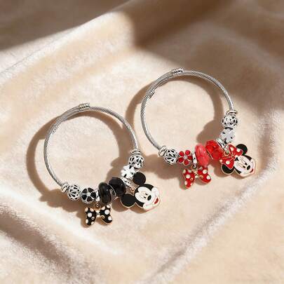 迪士尼卡通水晶项链手链套装，米奇米妮卡通手链，可爱时尚手链，可调节合金材质，是送给女性和女孩的理想生日礼物，水晶手链，创意手链，送给朋友和伴侣的完美礼物！情人节、节日、礼物