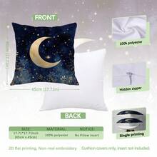 MEMNUN 1个开斋节快乐枕套，海军蓝、金色花卉和新月图案，绒面天鹅绒材质，单面印花，适合卧室、客厅装饰，四季皆宜，是馈赠佳品，尺寸：17.7*17.7英寸（45*45厘米）/19.69*19.69英寸（50*50厘米）/15.75*15.75英寸（40*40厘米） - 彩色 - 查看 2