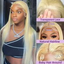 8-34 Inch #4 13x4 Lace Front Wig Human Frontal Hair #613 Blonde Wigs Straight Hair HD Lace Wig 200% Density Pre Plucked Natural Hairline Blended Hair Wigs Brazilian Straight Glueless Lace Front Wig For Women Party Festival Daily Use - S613 - View 4