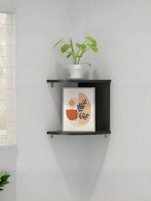 1pc Wall Mounted Corner Shelf Unit, No Drilling Required, Wall Hanging Storage Rack For Bedroom, Living Room, Bathroom, Kitchen (Carbonized Black), Rustic Style Wooden Wall Mounted Corner Shelf, Suitable For Bathroom, Kitchen, Bedroom Or Living Room (Deep Carbonized Black) - 黑色 - 查看 12