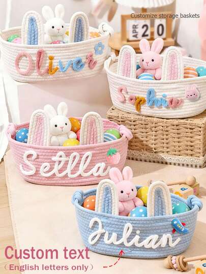 Customized Handmade Oval Storage Basket, Bunny Ear Gift Basket/Decorative Basket, Home Decor, Gift Packaging Basket, Easter Gift